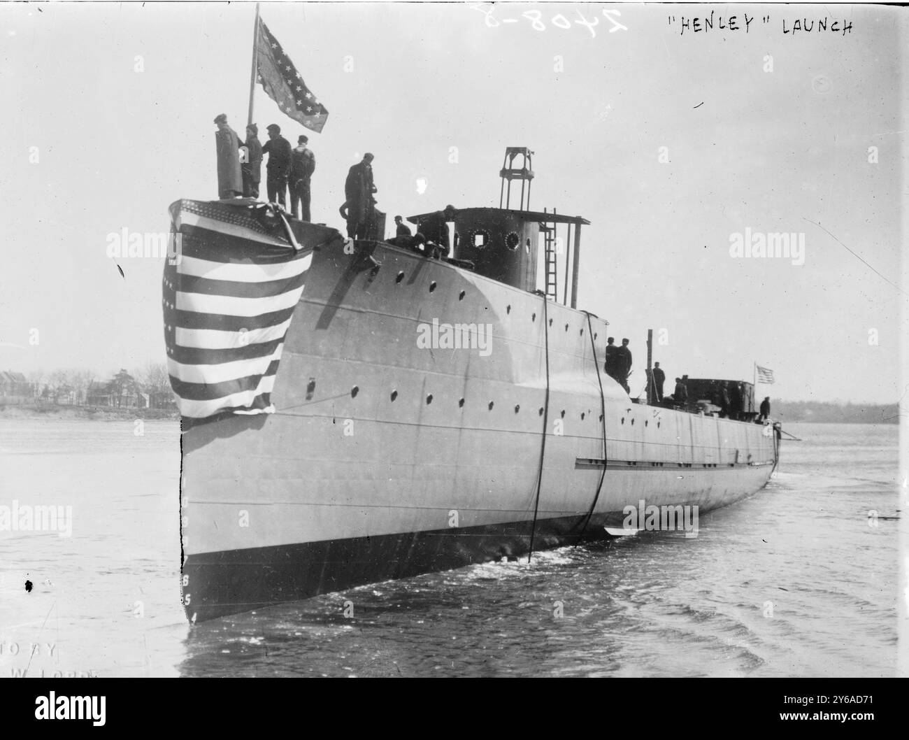 HENLEY Launch, Photo Shows the U.S.S. Henley, varato nell'aprile 1912 a Quincy, ma, e dismesso nel 1919; in seguito prestato alla Guardia Costiera., 1912, Ships, Glass negative, 1 negative: Glass; 5 x 7 poll. o più piccolo. Foto Stock