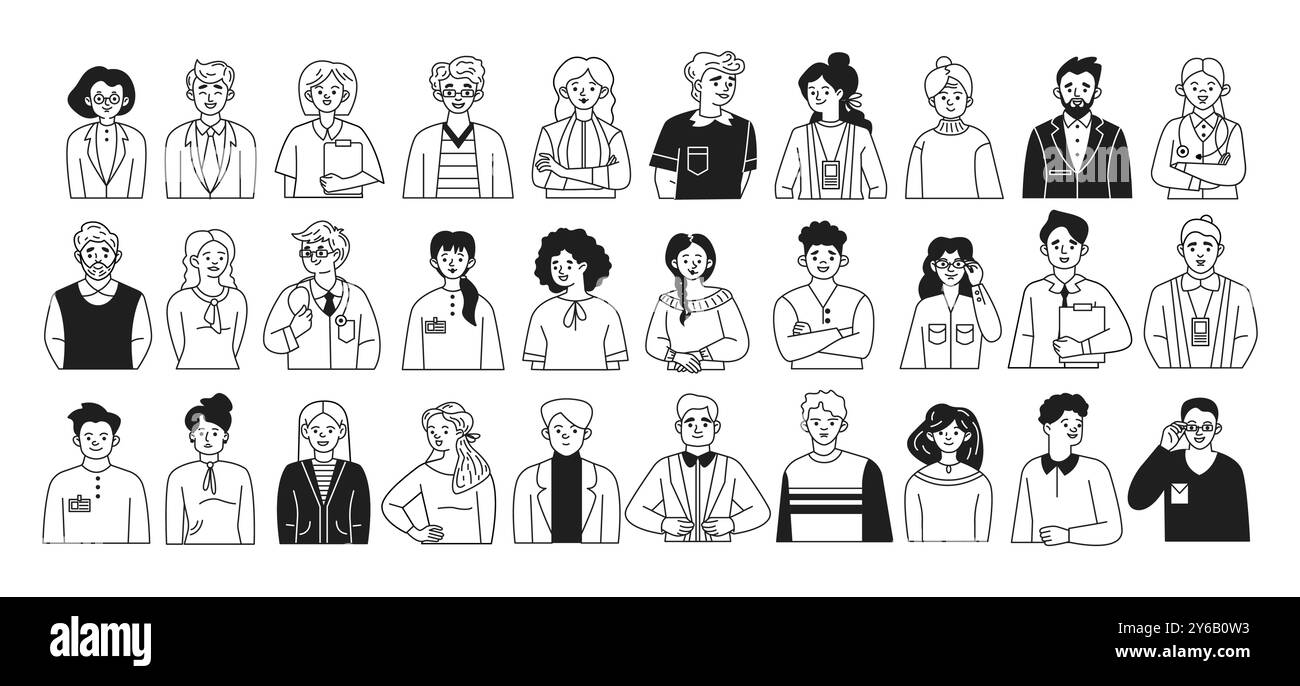 Illustrazioni della linea di doodle per specialisti commerciali e medici Illustrazione Vettoriale