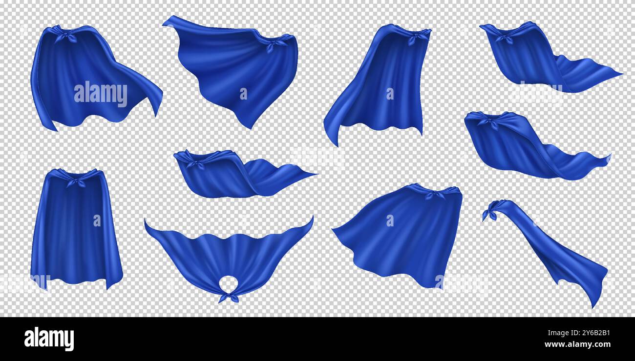 Set di illustrazioni vettoriali realistiche in tessuto blu Illustrazione Vettoriale