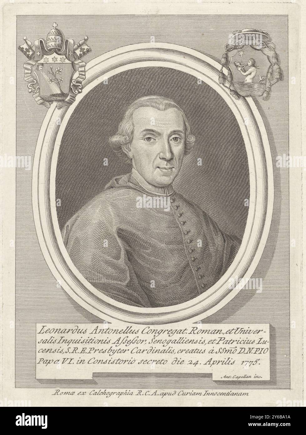 Ritratto del Cardinale Leonardo Antonelli, ritratti dei Cardinali (titolo della collana), stampa, tipografo: Antonio Capellan, Italia, 1745 - 1788, carta, incisione, altezza, 228 mm x larghezza, 167 mm Foto Stock
