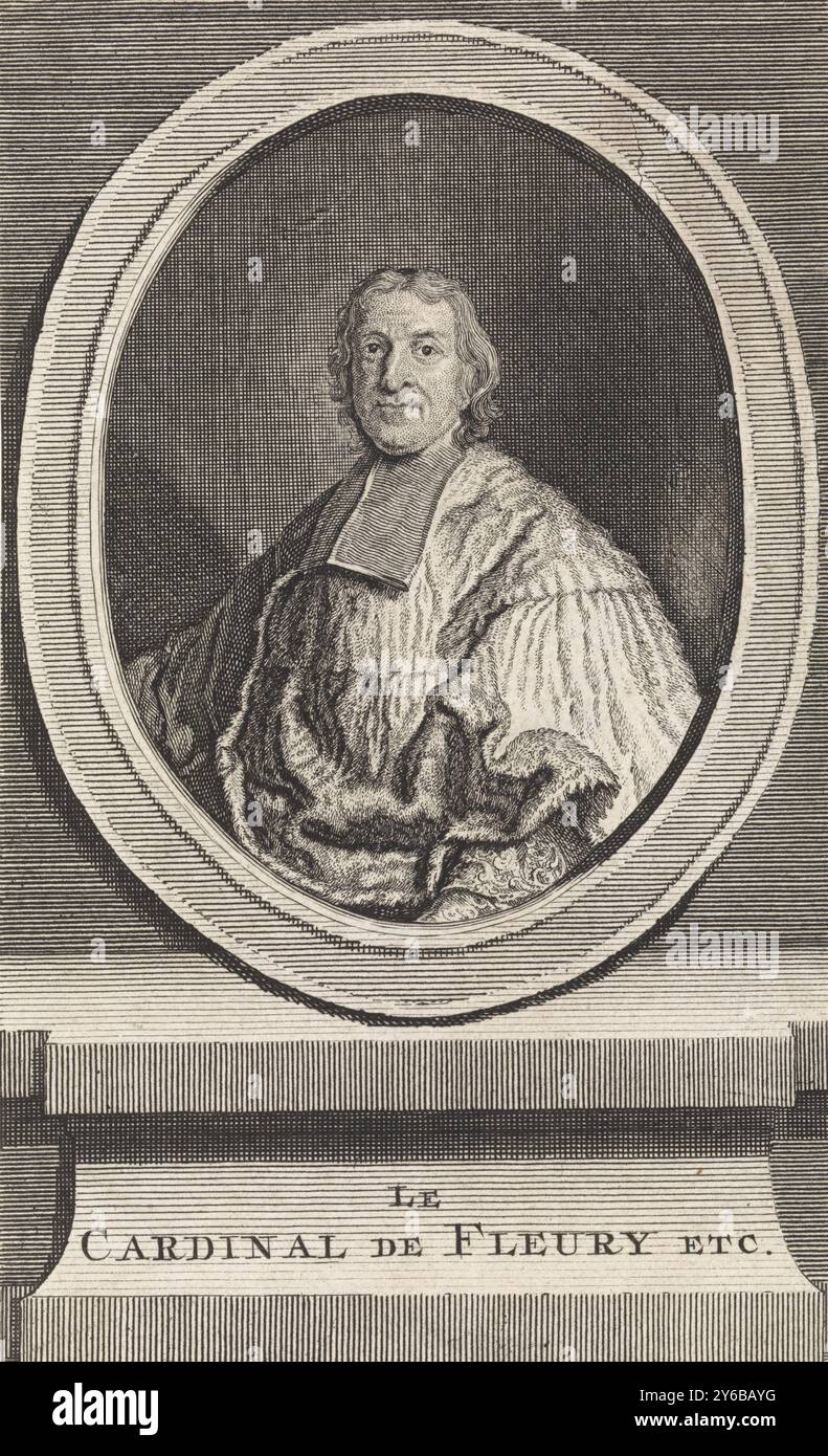 Ritratto di André-Hercule, Cardinal de Fleury, tipografo: Matthijs Pool, (menzionato sull'oggetto), dopo aver dipinto di: Hyacinthe Rigaud, (menzionato sull'oggetto), Amsterdam, 1696 - 1727, carta, incisione, altezza, 137 mm x larghezza, 80 mm Foto Stock