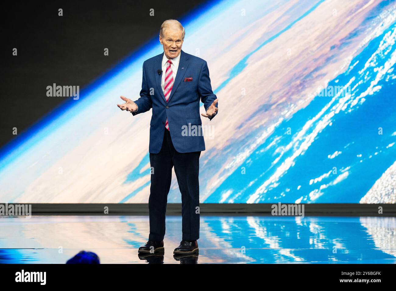 New York, Stati Uniti. 24 settembre 2024. Bill Nelson, Amministratore, NASA, parla alla conferenza Clinton Global Initiative all'hotel Hilton Midtown a New York City. Credito: SOPA Images Limited/Alamy Live News Foto Stock