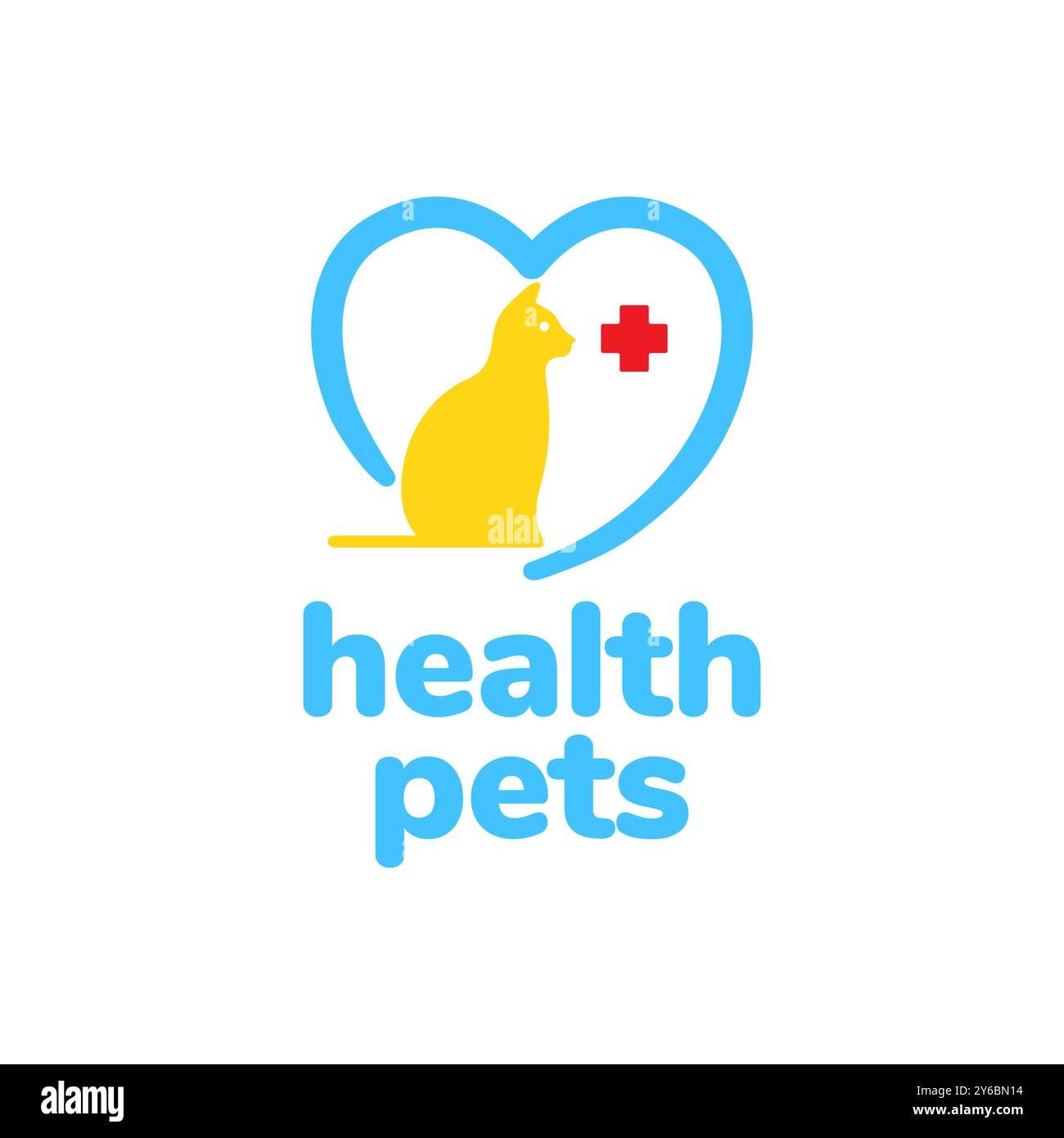 cat care healthcare love heart treatment clinic mascotte medica colorata icona logo moderno illustrazione vettoriale Illustrazione Vettoriale