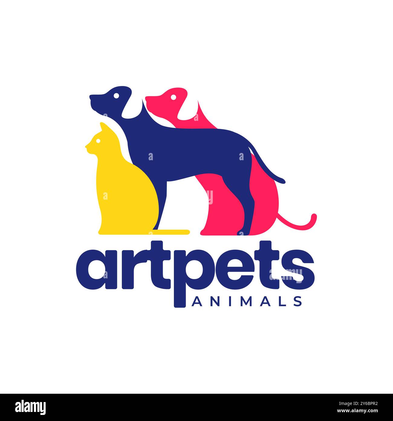 animali domestici gatto amici gruppo colorato astratto moderno logo mascotte illustrazione vettoriale icona Illustrazione Vettoriale