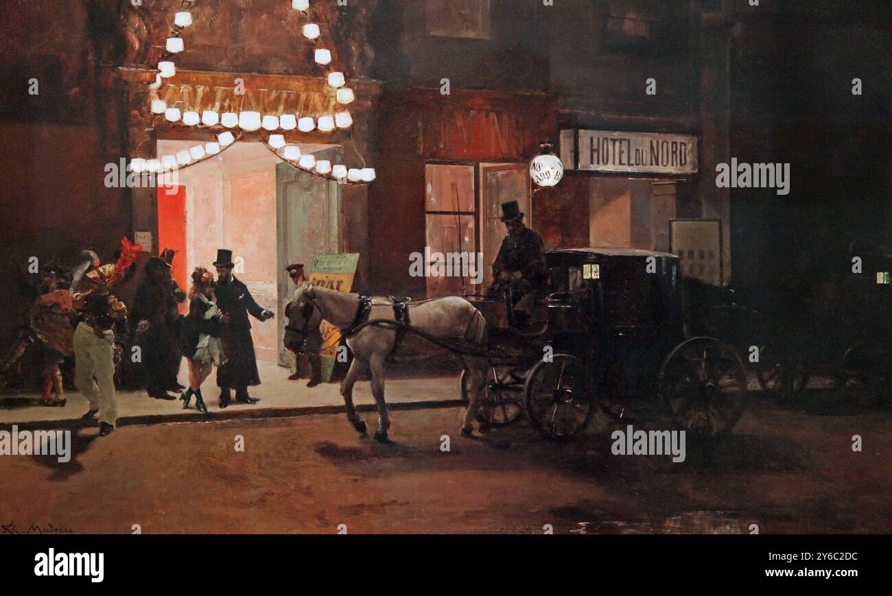 Lasciando il ballo mascherato / Salida del Baile de Máscaras (c 1885) di Raimundo de Madrazo y Garreta (1841–1920). Pittore spagnolo. Pintor Español. Foto Stock