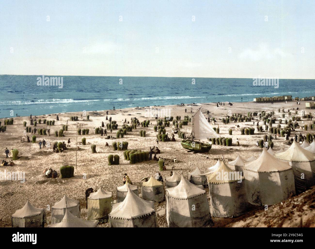 Der Strand, Scheveningen, Olanda, UM 1895, Historisch, Digital restaurierte Reproduktion von einer Vorlage aus dem 19. Jahrhundert, data record non s Foto Stock