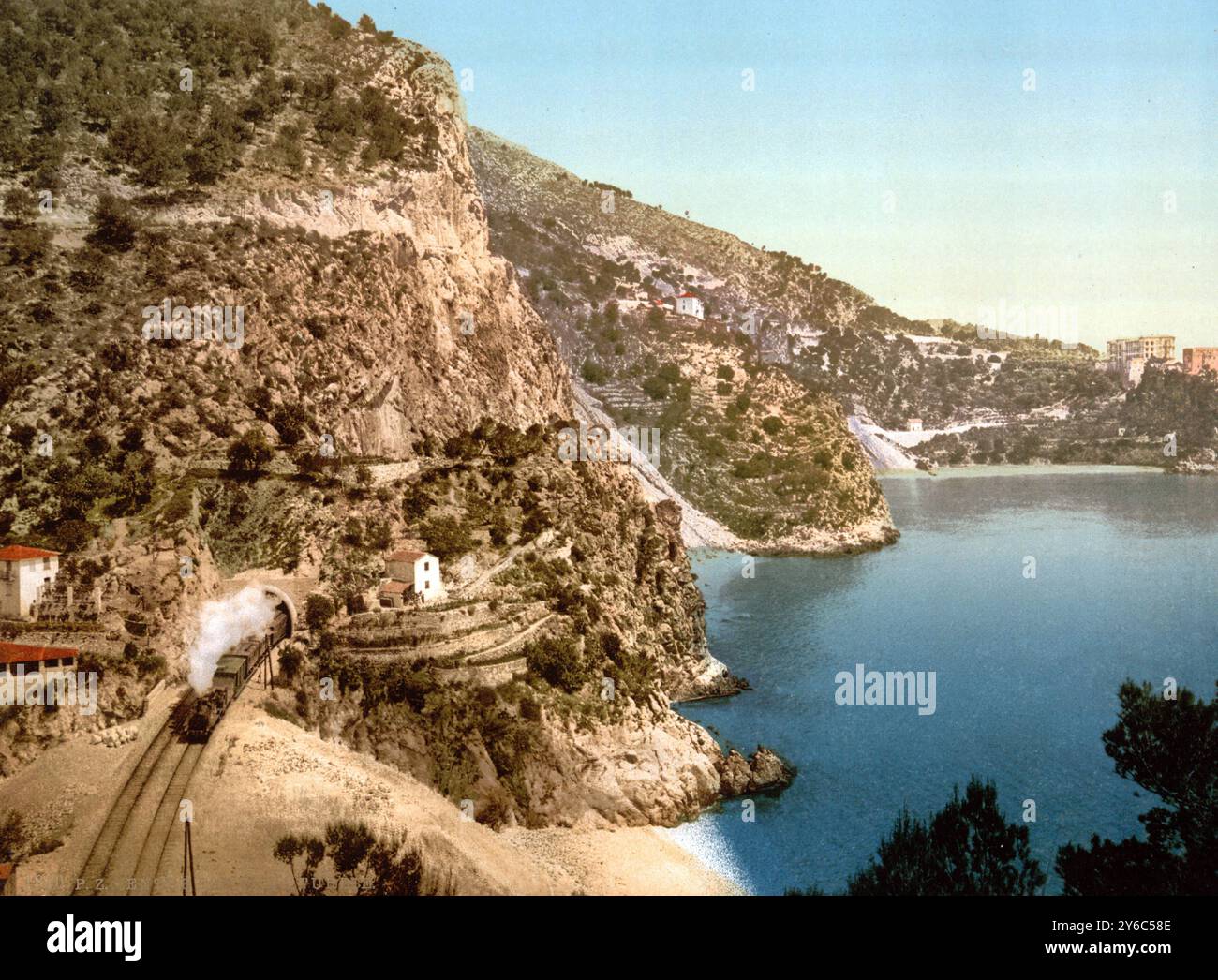 Blick auf die Straße nach la Turbie, Eze und St. Jean, CÃ te d Azur, Frankreich, um 1895, Historisch, digital restaurierte Reproduktion von einer Vorl Foto Stock