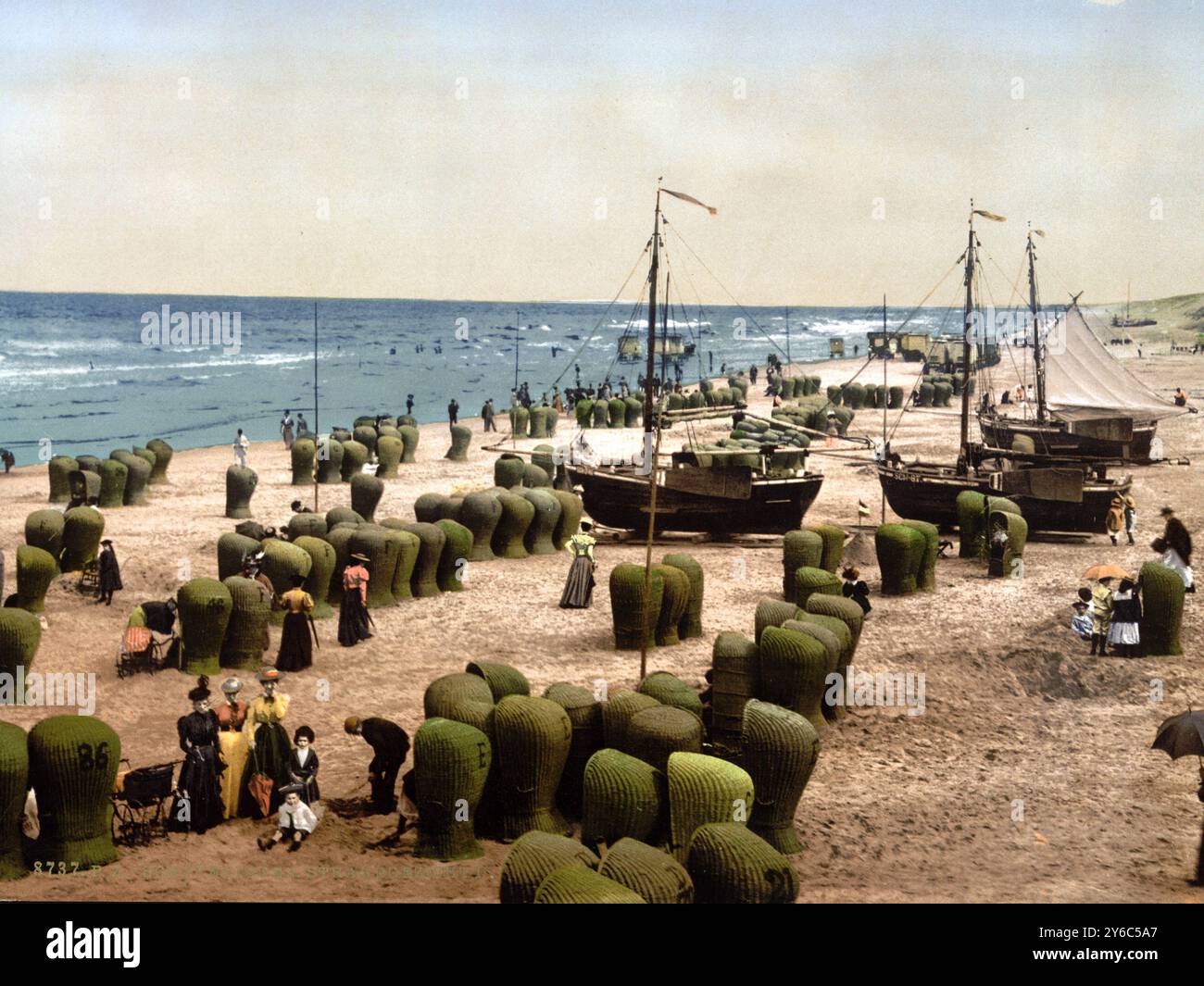Der Strand, Scheveningen, Olanda, UM 1895, Historisch, Digital restaurierte Reproduktion von einer Vorlage aus dem 19. Jahrhundert, data record non s Foto Stock