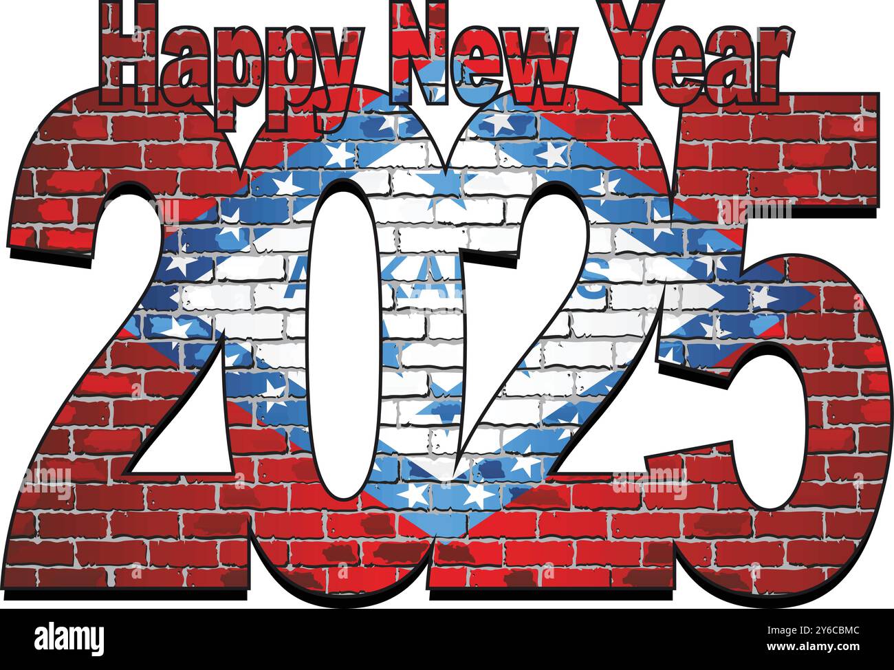 Felice anno nuovo 2025 con la bandiera dell'Arkansas all'interno - illustrazione, 2025 NUMERI DELL'ANNO NUOVO FELICE Illustrazione Vettoriale