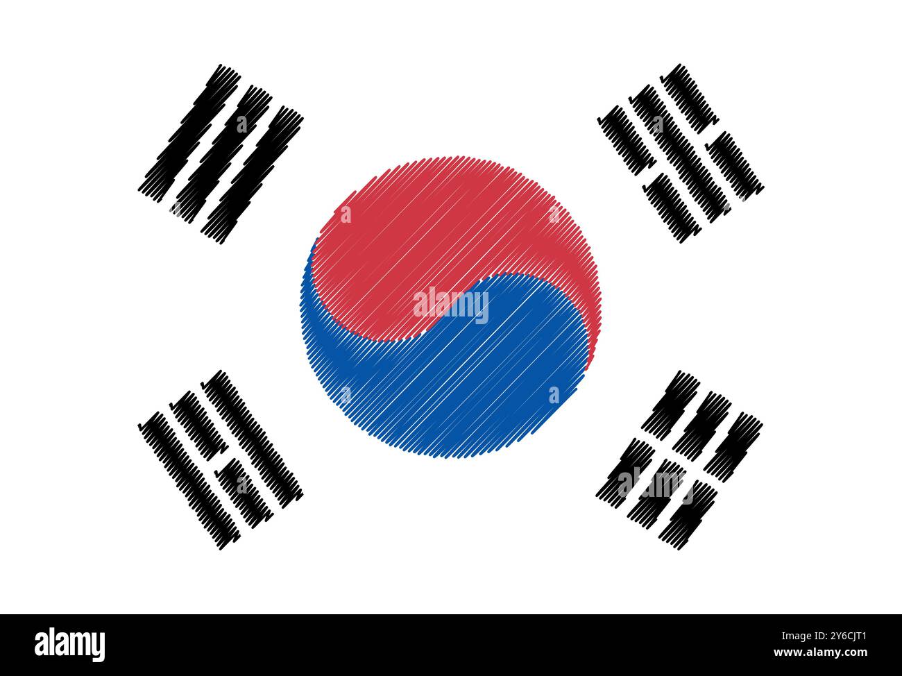 Giorno dell'indipendenza della Corea del Sud (Gwangbokjeo) 15 agosto. Sfondo vettoriale della bandiera della Corea del Sud in stile scarabeo. Poster, cartolina, banner. Illustrazione Vettoriale