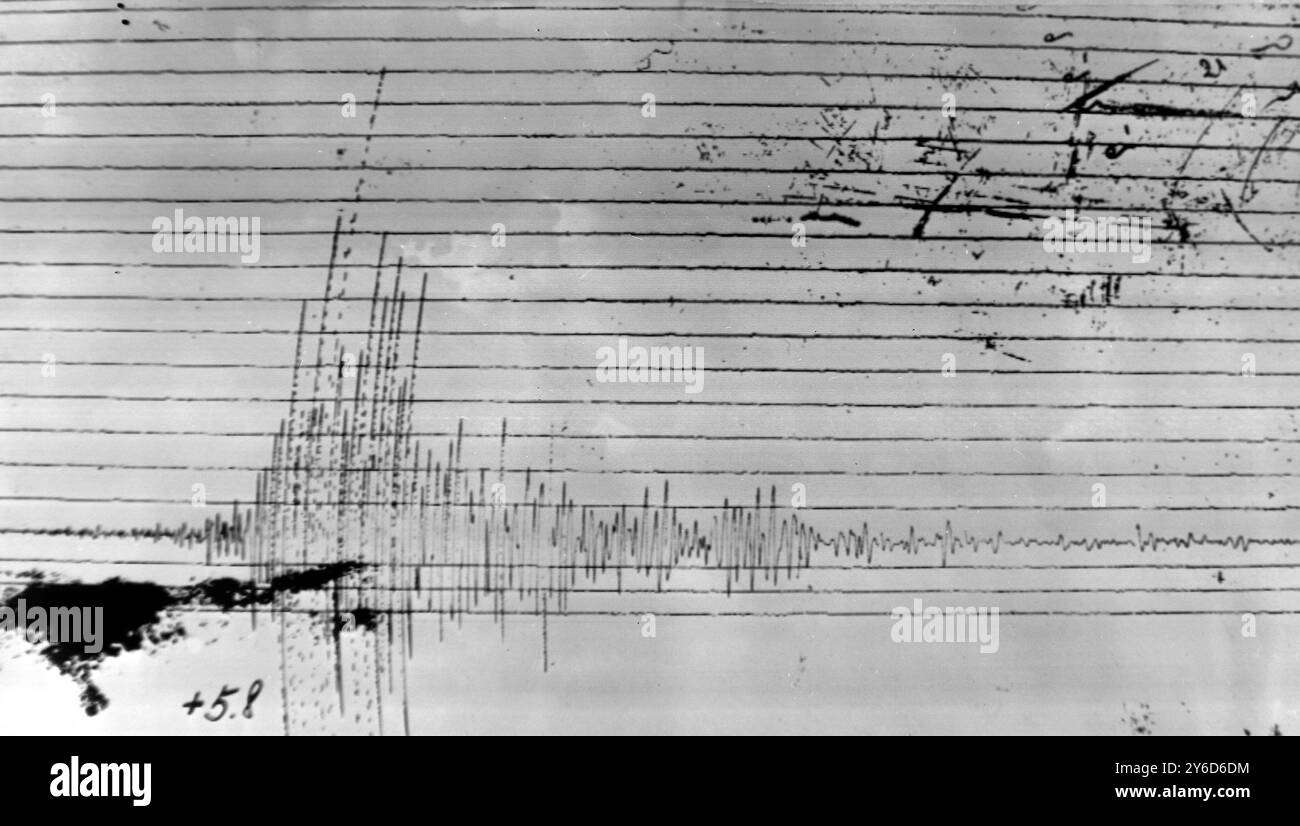 NASTRO DI REGISTRAZIONE SISMOGRAFI SISMICI DELL'UNIVERSITÀ STRASBOURGH IN FRANCIA; 26 LUGLIO 1963 Foto Stock