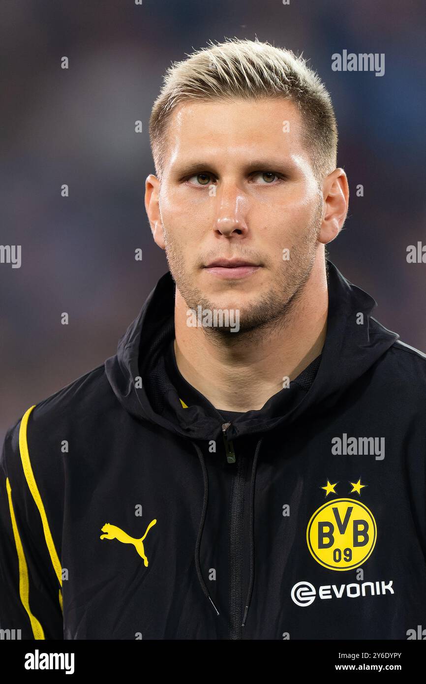 BRUGES, BELGIO - 18 SETTEMBRE: Niklas Sule del Borussia Dortmund durante la fase MD1 della UEFA Champions League 2024/25 tra il Club Brugge KV e il Borussia Dortmund a Jan Breydelstadion il 18 settembre 2024 a Bruges, Belgio. (Foto di Joris Verwijst/BSR Agency) Foto Stock