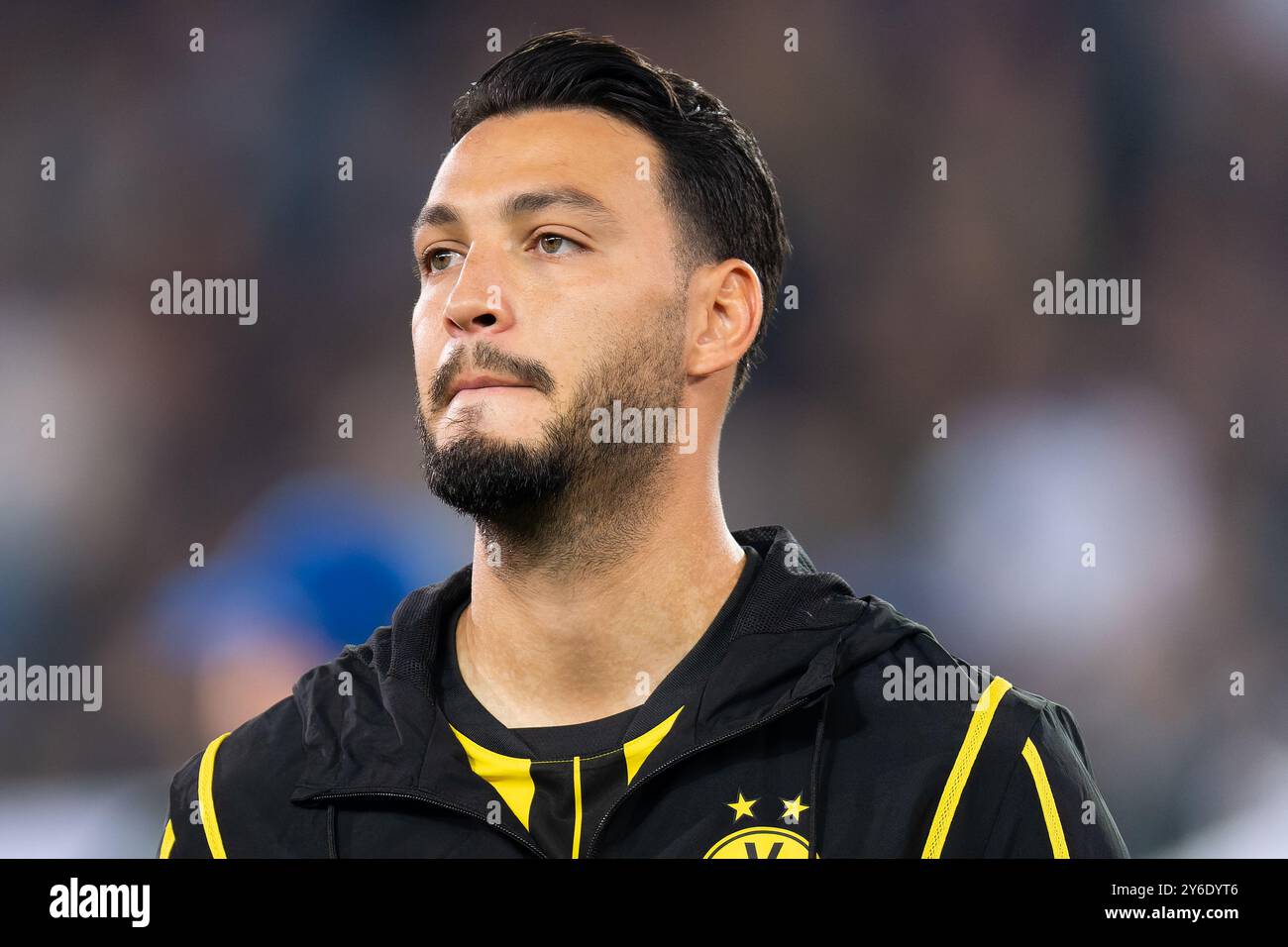 BRUGES, BELGIO - 18 SETTEMBRE: Rami Bensebaini del Borussia Dortmund durante la partita di fase MD1 della UEFA Champions League 2024/25 tra il Club Brugge KV e il Borussia Dortmund a Jan Breydelstadion il 18 settembre 2024 a Bruges, Belgio. (Foto di Joris Verwijst/BSR Agency) Foto Stock