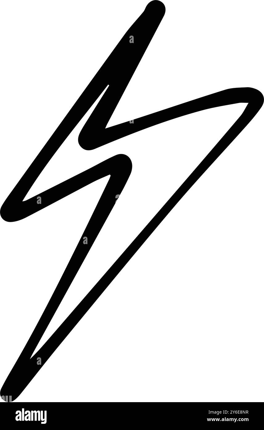 Icona a forma di fulmine disegnata a mano per il simbolo dell'illustrazione del fulmine elettrico dell'energia Illustrazione Vettoriale