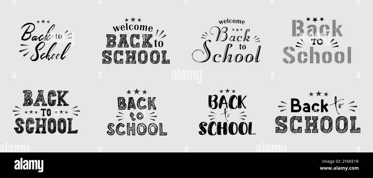 Tipografia Back to School con disegno a matite colorate Illustrazione Vettoriale