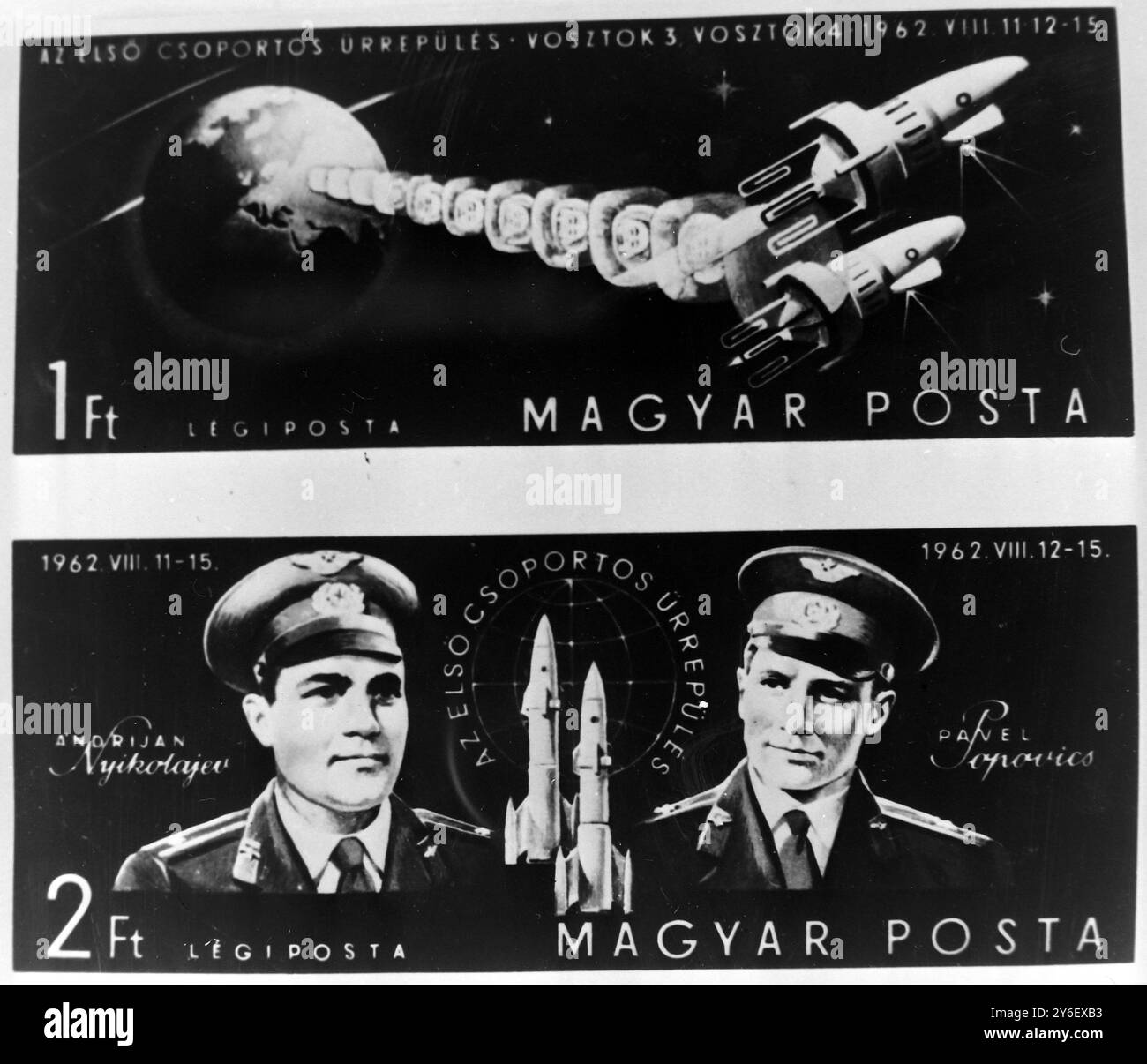 FRANCOBOLLI UNGHERIA AUTORITÀ POSTALI STORICI COSMONAUTI RUSSI ; 7 SETTEMBRE 1962 Foto Stock
