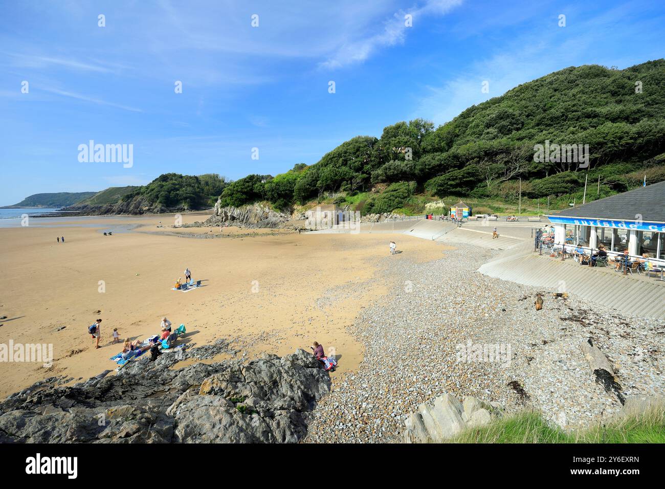 Caswell Bay dal Wales Coast Path, Gower Peninsula, South Wales. Foto Stock