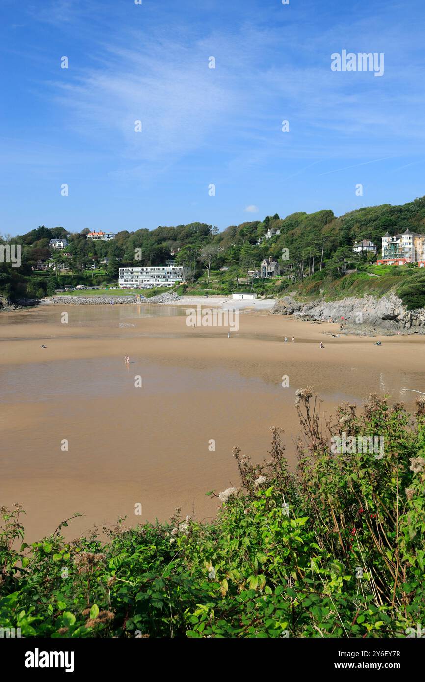 Caswell Bay dal Wales Coast Path, Gower Peninsula, South Wales. Foto Stock