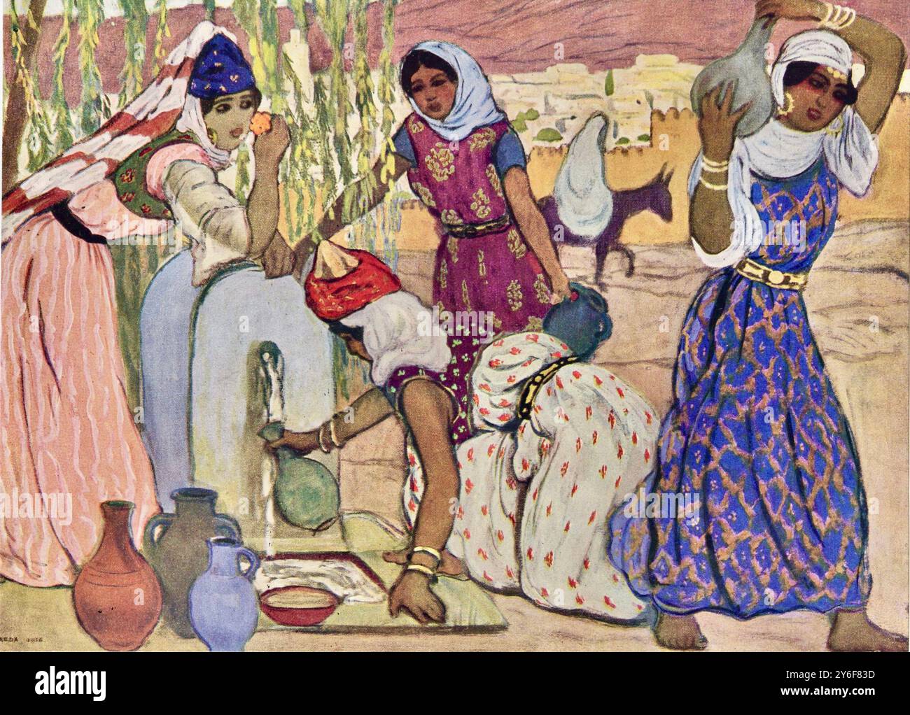 André Suréda - donne alla fontana - Una fontana a Tlemcen - 1916 Foto Stock André Suréda - donne alla fontana - Una fontana a Tlemcen - 1916 Foto Stock