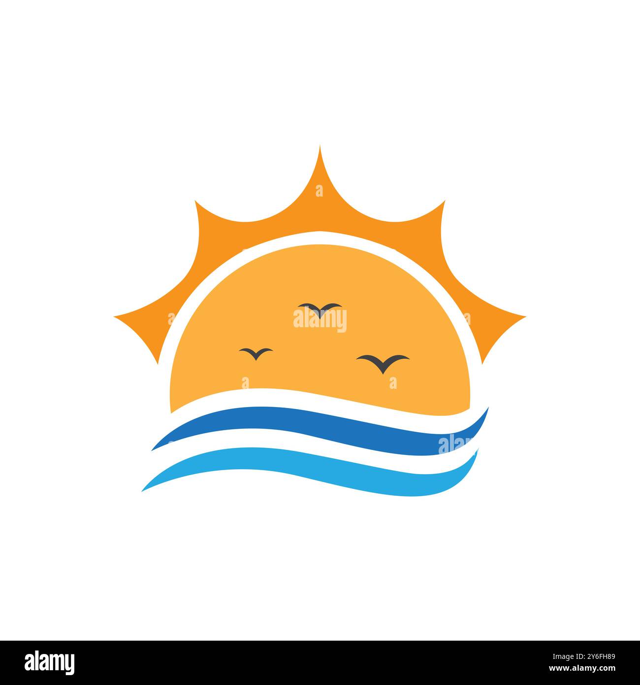 sunset beach, colorato e moderno logo vettoriale Illustrazione Vettoriale