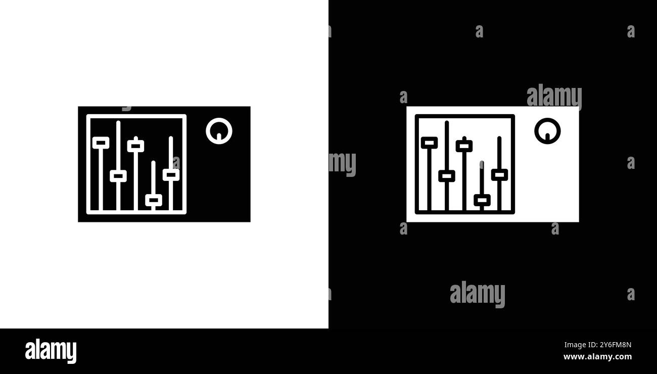 L'icona del mixer audio è impostata in uno stile sottile e con un segno vettoriale lineare Illustrazione Vettoriale