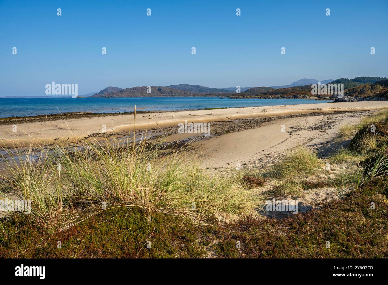 The Singing Sands, Kentra Bay, penisola di Ardnamurchan, Lochaber, Scozia, REGNO UNITO Foto Stock