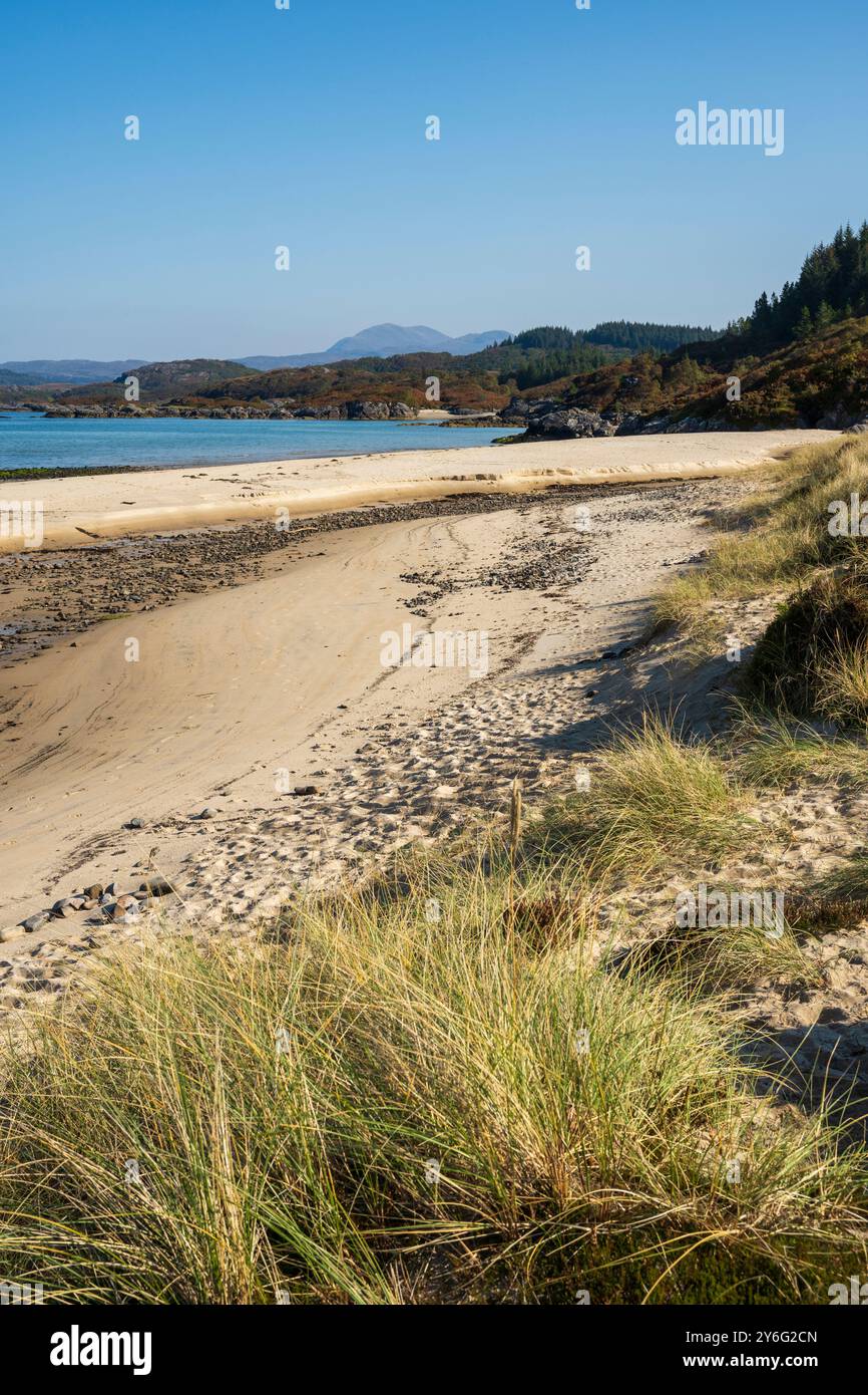 The Singing Sands, Kentra Bay, penisola di Ardnamurchan, Lochaber, Scozia, REGNO UNITO Foto Stock