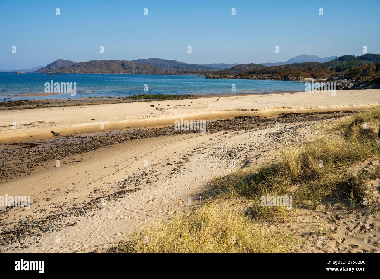 The Singing Sands, Kentra Bay, penisola di Ardnamurchan, Lochaber, Scozia, REGNO UNITO Foto Stock