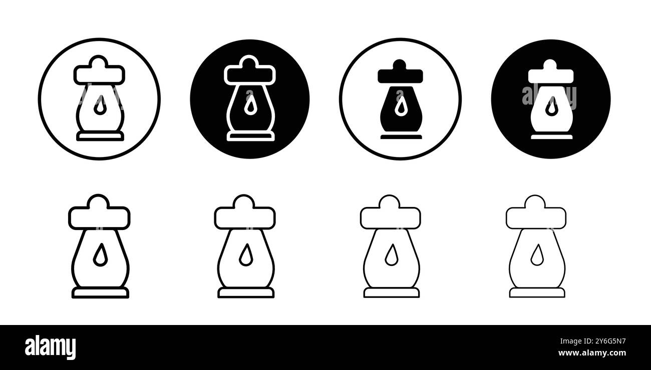 Icona lanterna a olio impostata in stile contorno sottile e segno vettoriale lineare Illustrazione Vettoriale