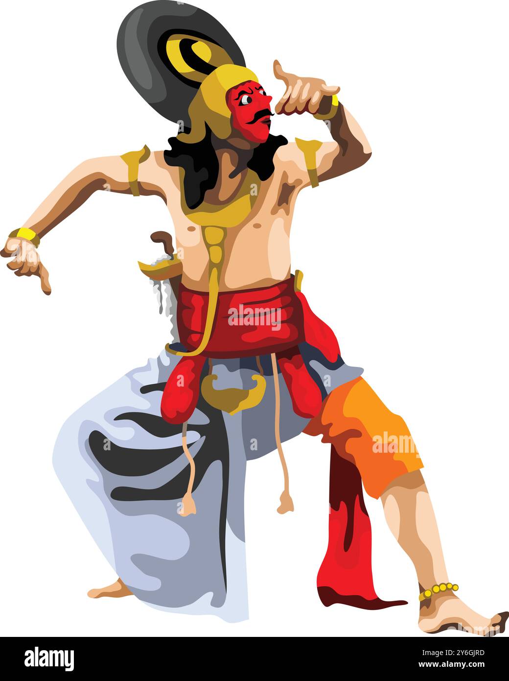 Maschera Giavanese tradizionale ballerino maschile Illustrazione Vettoriale
