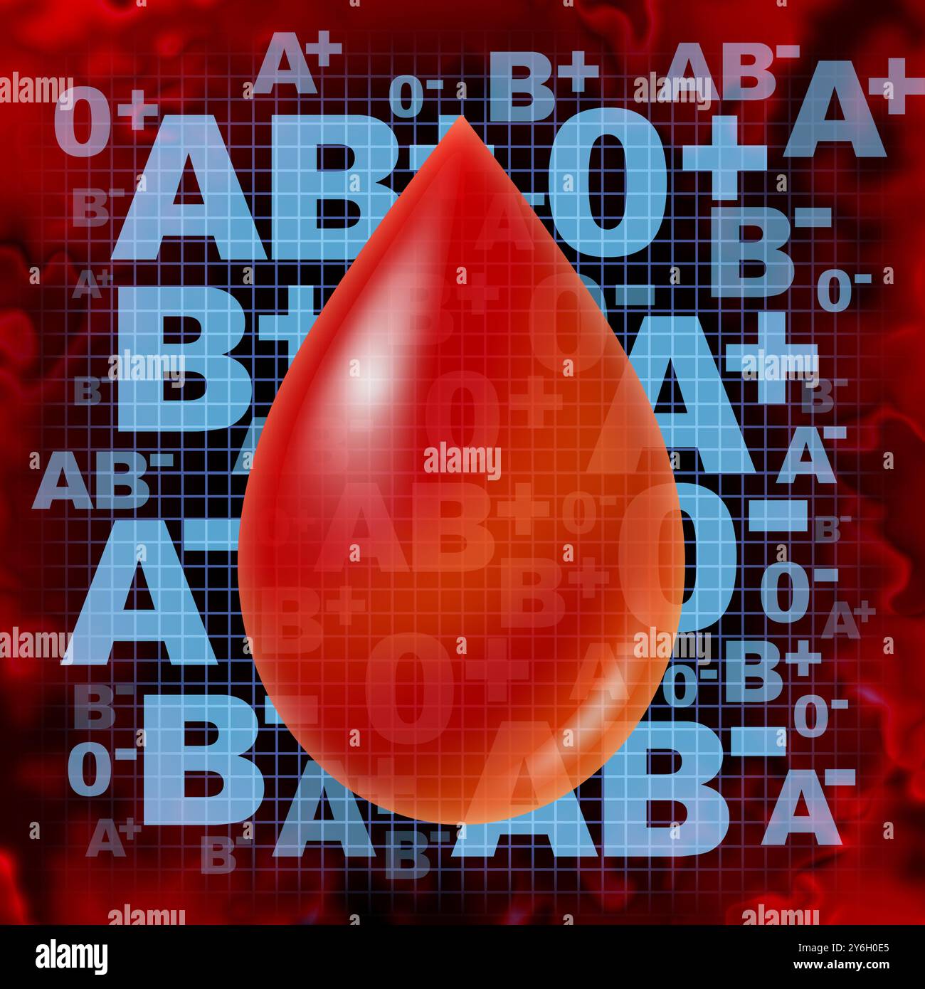 Donazione di tipo sanguigno e donazione del concetto medico del plasma come un gruppo di lettere come metafora sanitaria e sanitaria per aiutare gli altri ed essere un donatore Foto Stock