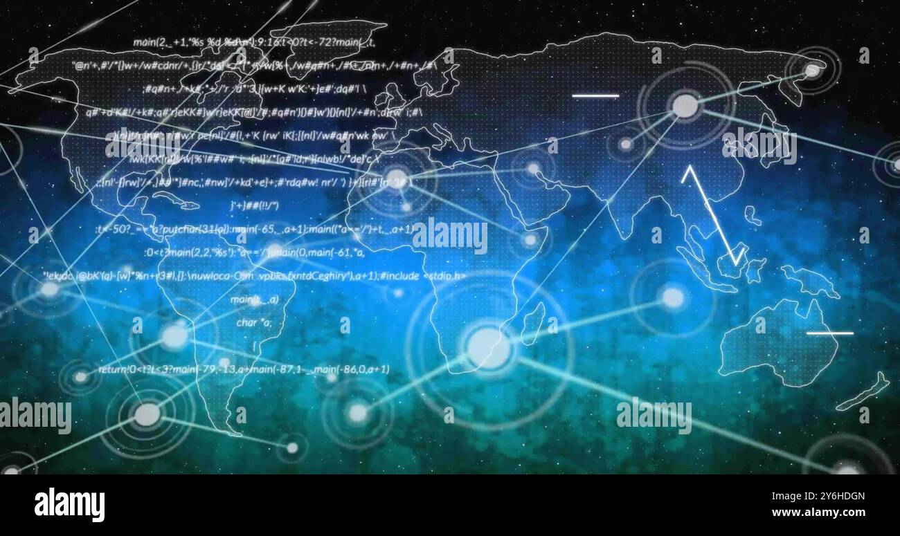 Immagine della rete di connessioni con punti sulla mappa del mondo Foto Stock