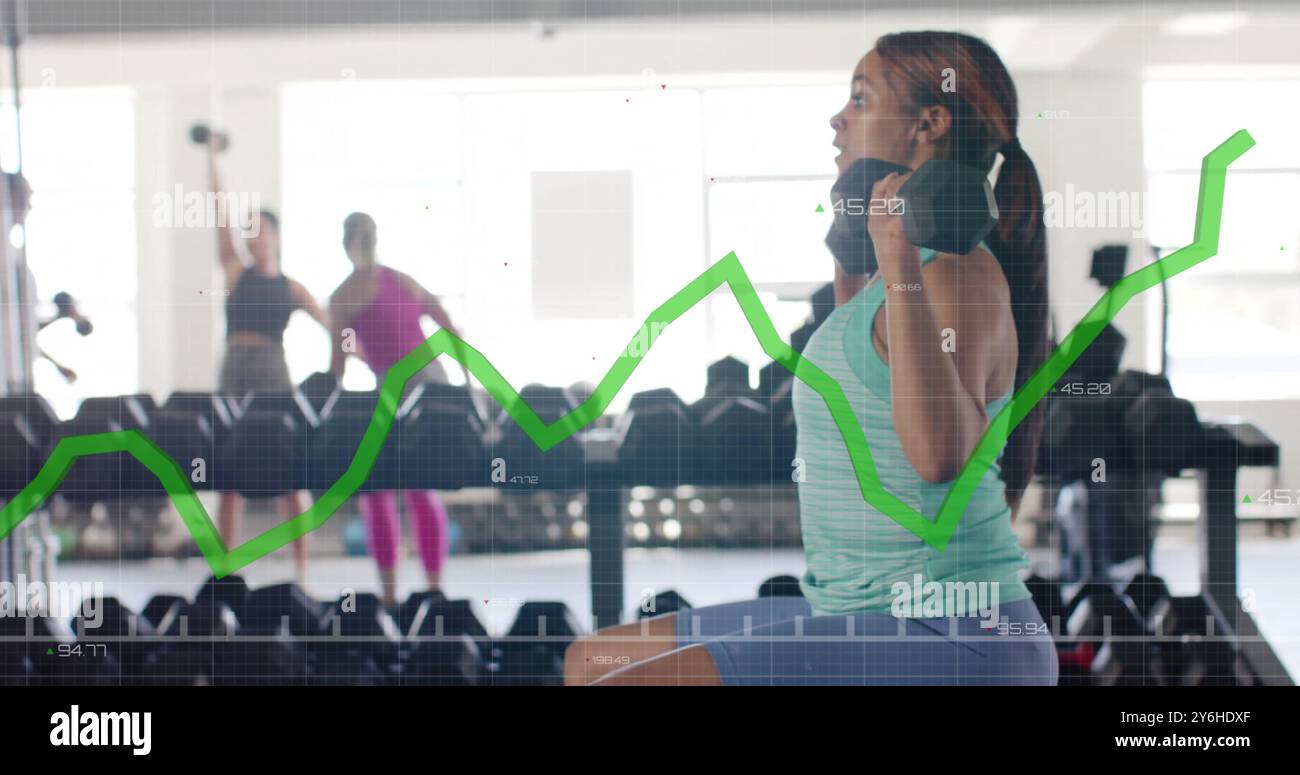 Immagine grafica dei dati di fitness sulle persone che si allenano in palestra Foto Stock