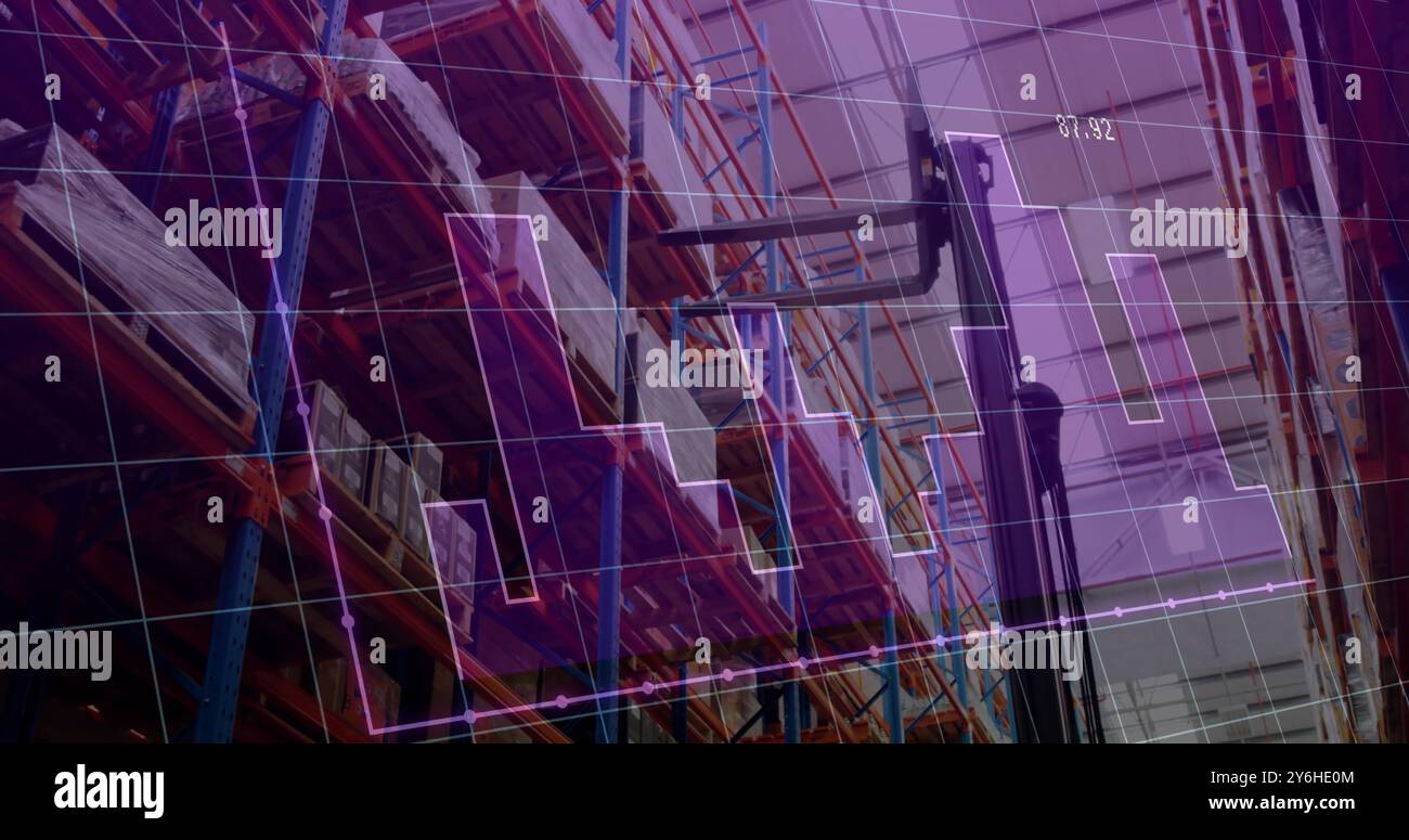 Immagine dell'elaborazione dei dati finanziari sul carrello elevatore in magazzino Foto Stock