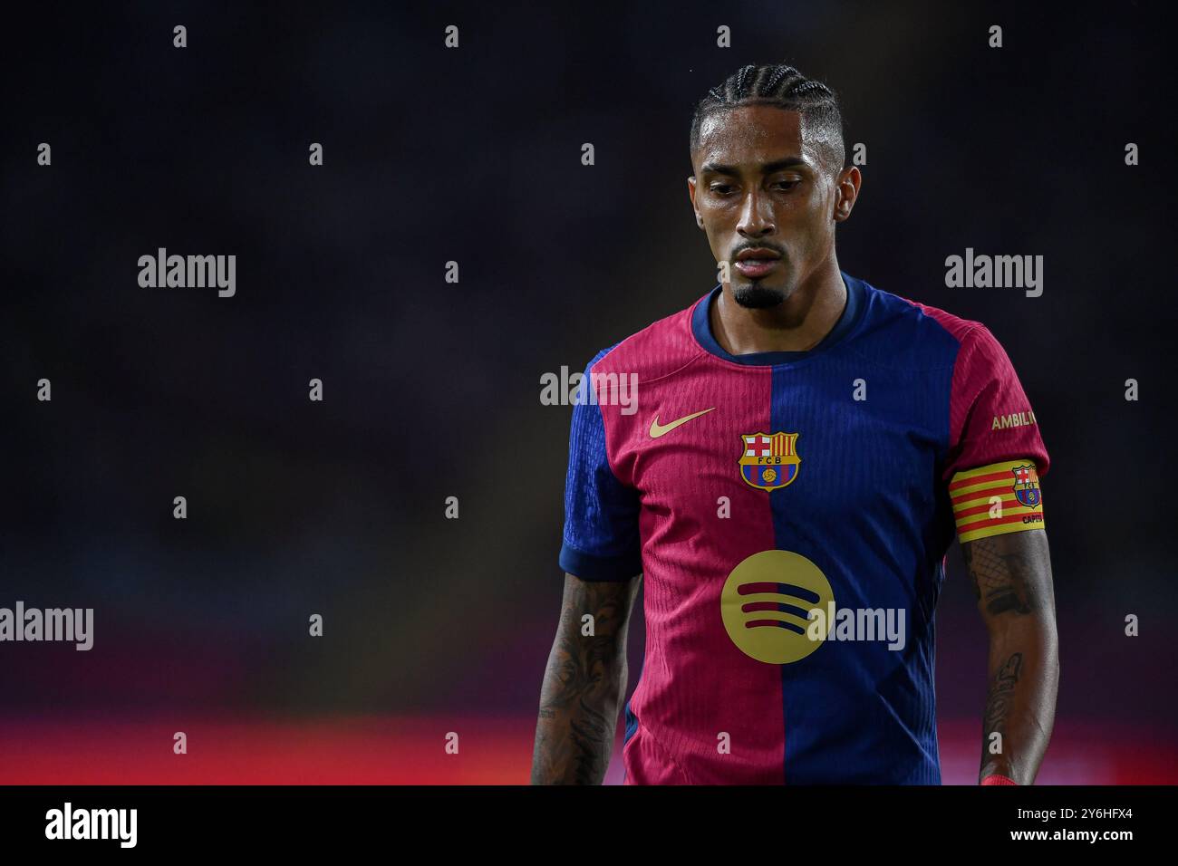 Barcellona, ESP. 25 settembre 2024. FC BARCELONA VS GETAFE CF. 25 settembre 2024 Raphina (11) del FC Barcelona durante la partita tra FC Barcelona e Getafe CF corrispondente alla settima giornata di la Liga EA Sports allo Stadio Olimpico Lluis Companys di Montjuic a Barcellona, Spagna. Crediti: Rosdemora/Alamy Live News Foto Stock