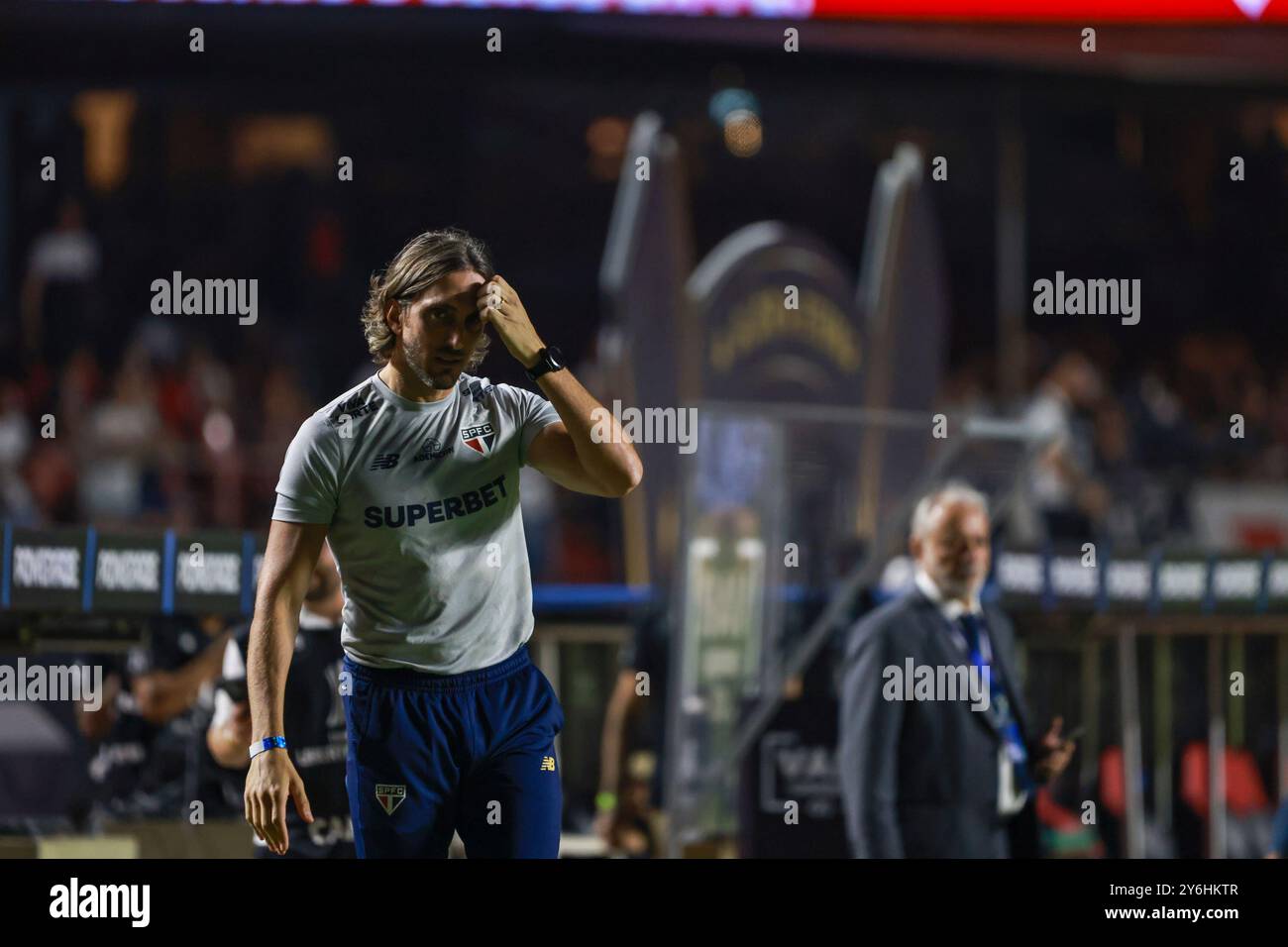 San Paolo, San Paolo, Brasile. 25 settembre 2024. SAO PAULO (SP), 09/25/2024 - LIBERTADORES/SAO PAULO/BOTAFOGO/SP - Coach Luis Zubeldia, durante la partita tra San Paolo e Botafogo, valida per la seconda tappa dei quarti di finale della Copa Libertadores da America, a Morumbi, zona sud della città di San Paolo, questo mercoledì, 25 settembre 2024. (Credit Image: © Leco Viana/TheNEWS2 via ZUMA Press Wire) SOLO PER USO EDITORIALE! Non per USO commerciale! Foto Stock