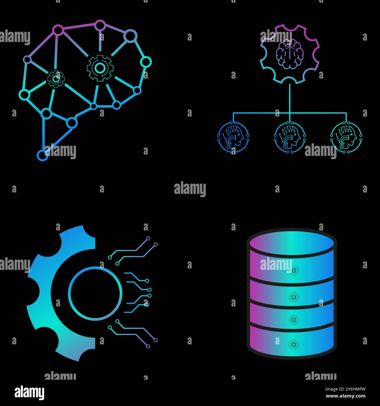 4 icone vettoriali rosa e blu colorate relative ai concetti tecnologici Illustrazione Vettoriale