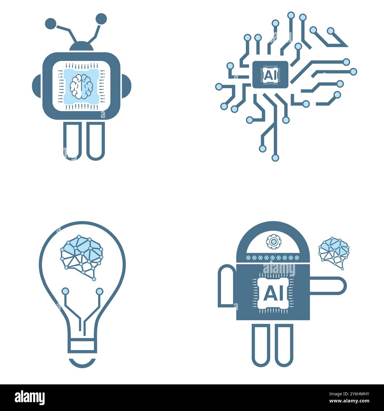 Gruppi di quattro icone di linea di intelligenza artificiale, 4 concetti di simboli tecnologici e 9 icone cibernetiche, ai, vettore tecnologico, design illustrativo Illustrazione Vettoriale