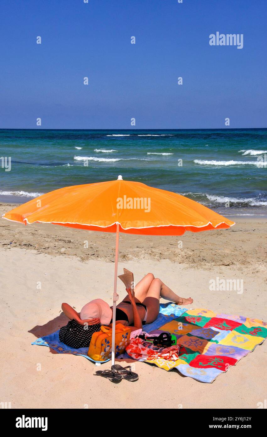 Vista della spiaggia, Torre Guaceto Riserva Naturale della Provincia di Brindisi, Puglia, Italia Foto Stock