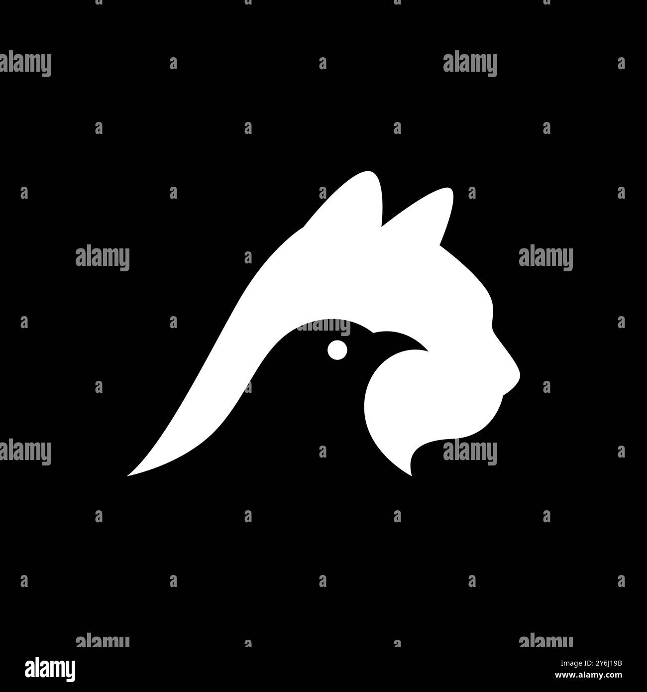 design vettoriale piatto del logo cat with bird creative pets Illustrazione Vettoriale