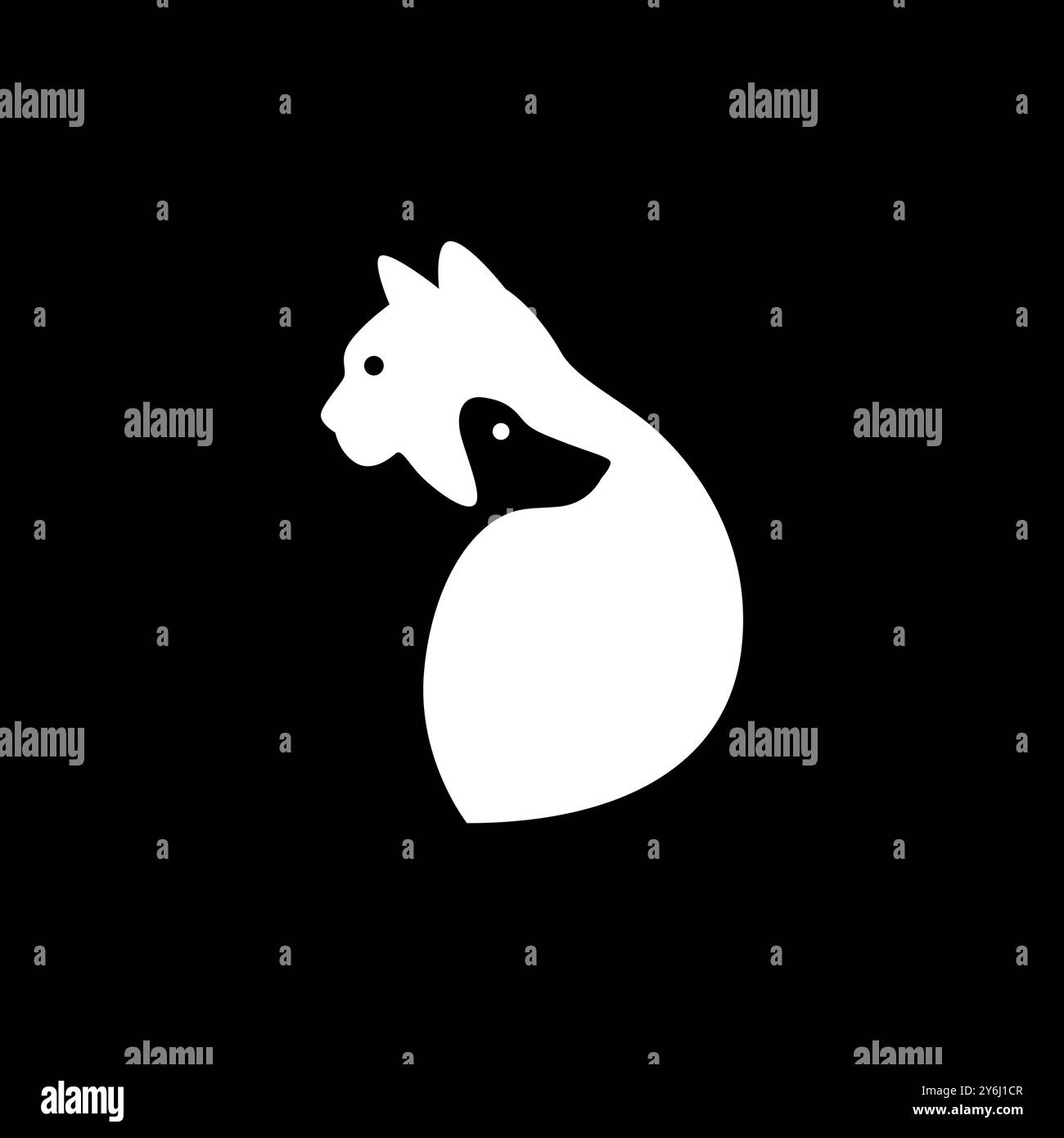 cat with dog friendship pet concept design vettoriale con logo piatto Illustrazione Vettoriale