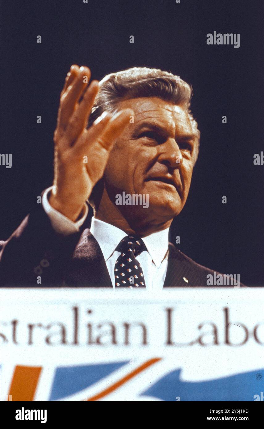 Robert (Bob) Hawke, (9 dicembre 1929 – 16 maggio 2019) il primo ministro australiano 1983-1991 è stato fotografato alla conferenza ALP di Hobart, Tasmania, dal 28th al 29th giugno 1991 Foto Stock