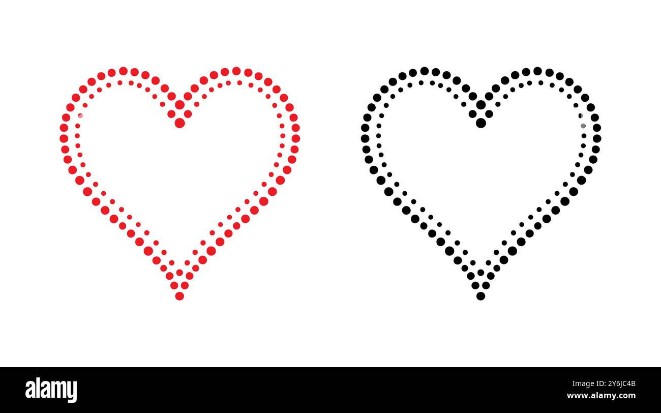 Icone vettoriali del cuore rosse e nere. Vector Hearts per san valentino. Simbolo del cuore. Segno di cuore. Illustrazione Vettoriale
