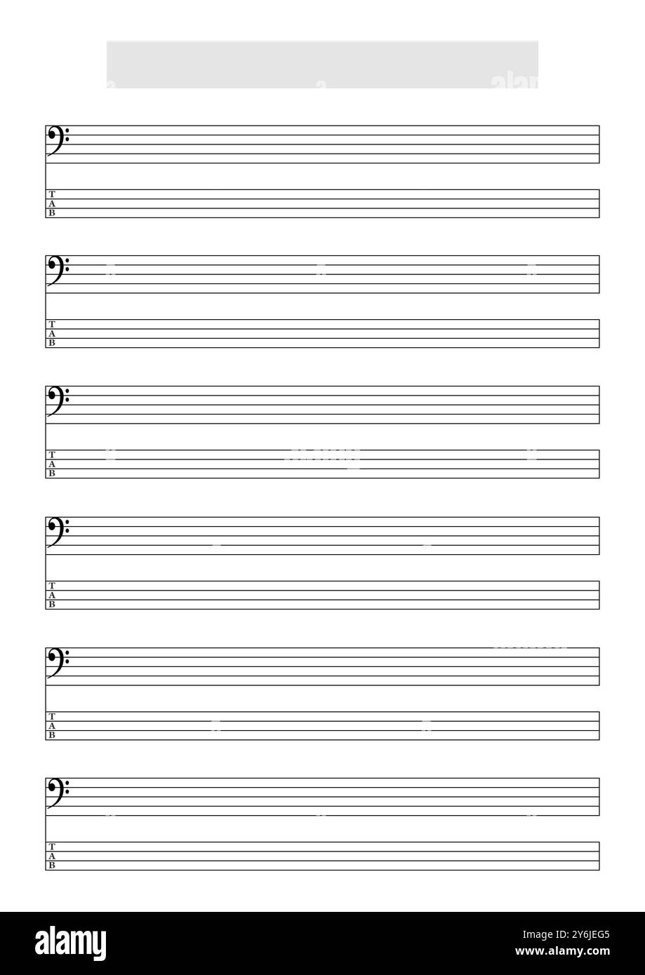 Chitarra bassa vuota o tablature Ukulele (4 corde) con spartito personale (F Clef) per scrivere musica. Formato A4 stampabile in modalità verticale Foto Stock Chitarra bassa vuota o tablature Ukulele (4 corde) con spartito personale (F Clef) per scrivere musica. Formato A4 stampabile in modalità verticale Foto Stock