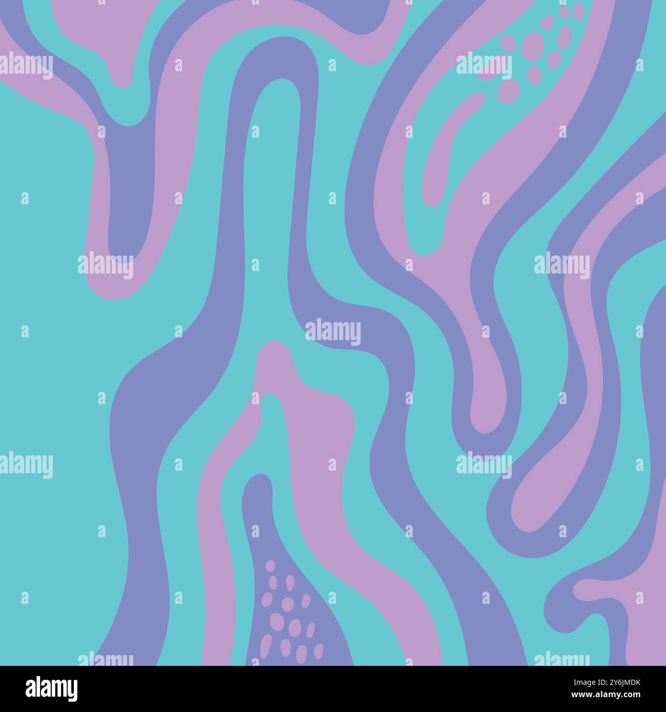 Sfondo astratto con linee e punti turchesi e viola ondulati. Ideale per progetti Web, presentazioni o progetti creativi. Illustrazione Vettoriale