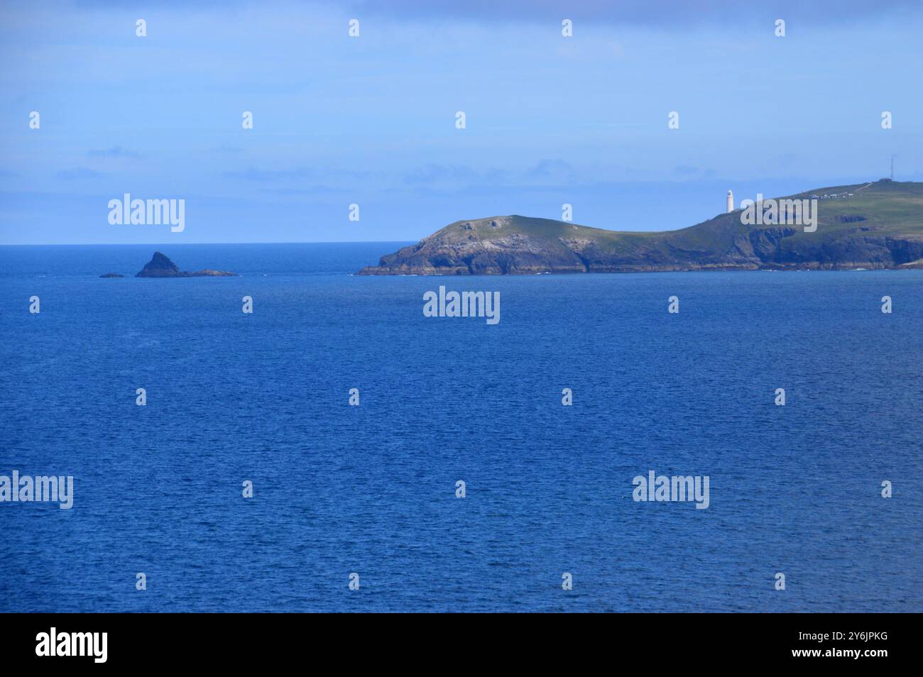 Trevose Head da Park Head vicino a Porthcothan sul Southwest Coastal Path, North Cornwall, Inghilterra, Regno Unito. Foto Stock