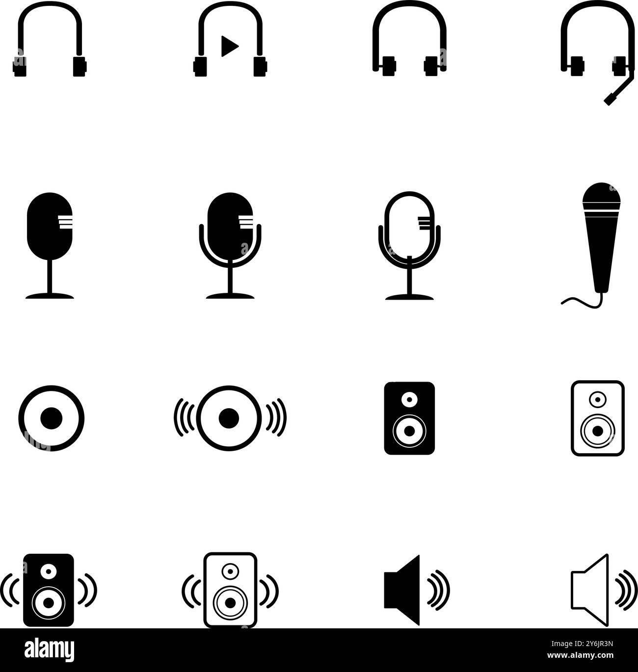 Set di icone audio, microfono cuffia e altoparlante, illustrazione vettoriale Illustrazione Vettoriale Set di icone audio, microfono cuffia e altoparlante, illustrazione vettoriale Illustrazione Vettoriale