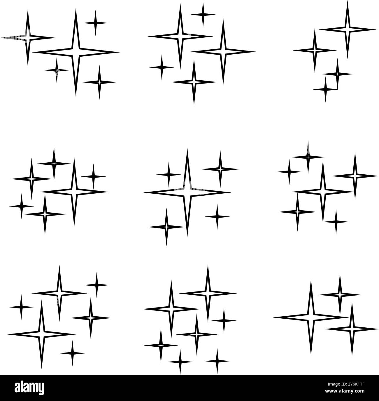 Il contorno illumina stelle e raffiche di effetto luminoso. Illustrazione Vettoriale