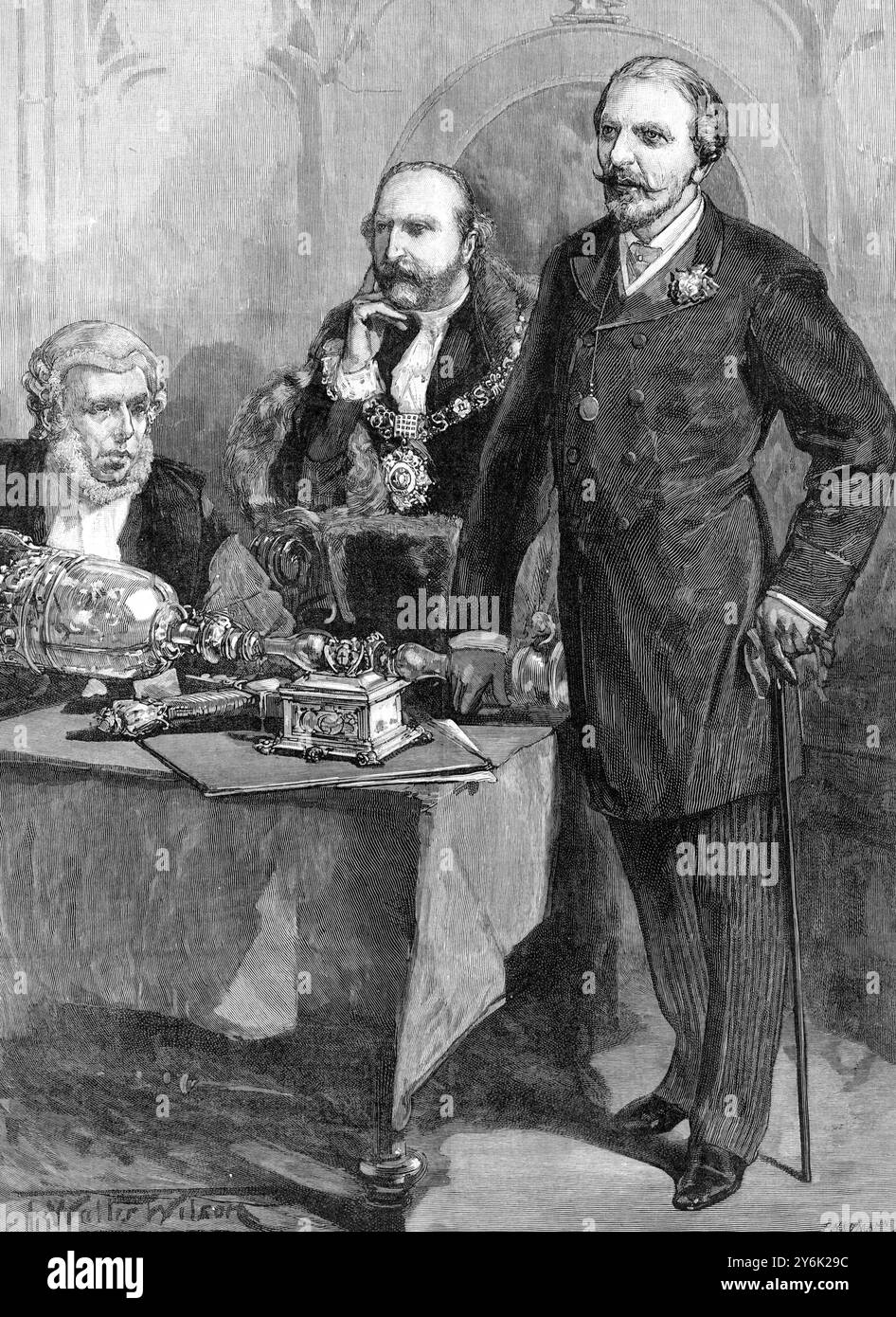 Presentazione della City of London Freedom a Lord Dufferin alla Guildhall . 8 giugno 1889 Frederick Temple Hamilton-Temple-Blackwood, i marchese di Dufferin e Ava, KP, GCB, GCSI, GCMG, GCIE (21 giugno 1826 – 12 febbraio 1902) è stato un funzionario britannico e membro di spicco della società vittoriana Foto Stock