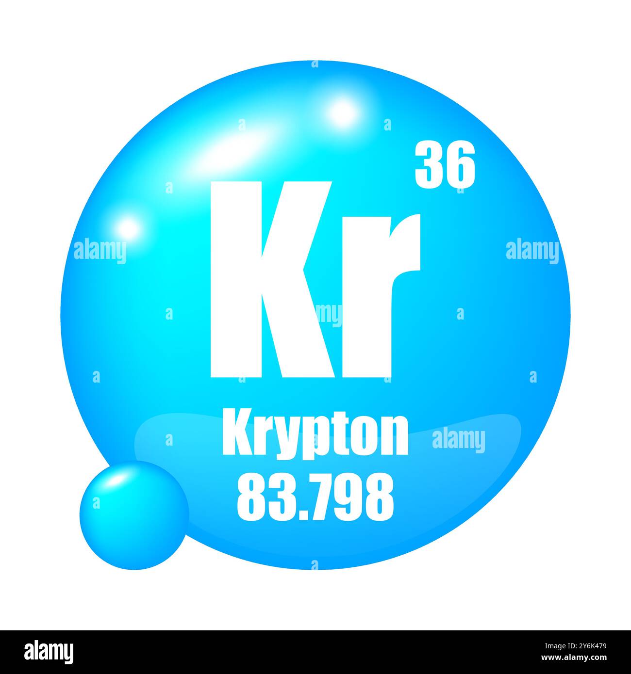 Icona Krypton. Elemento chimico KR. Numero atomico 36. Massa 83.798. Sfera blu Illustrazione Vettoriale